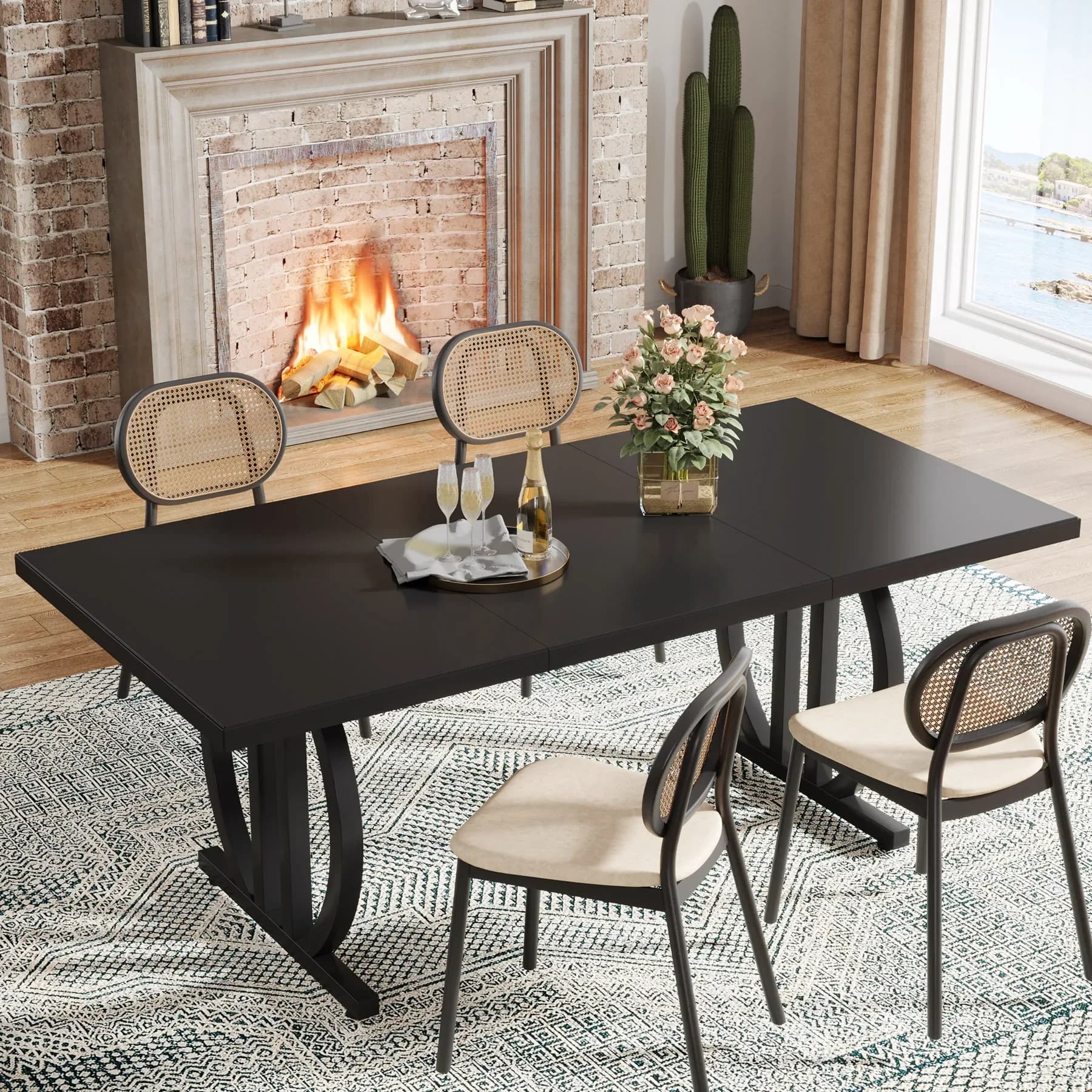 Tribesigns-Table à manger pour 4-6 personnes, grande table queen de 63 pouces avec cadre en métal ra