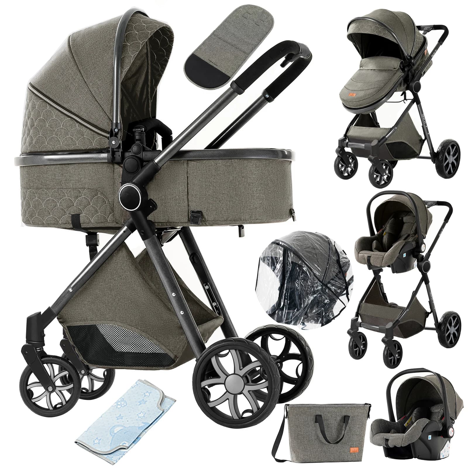 Poussette bébé 3 en 1, landau léger, poussette Portable pour nouveau-né, siège auto avec couffin