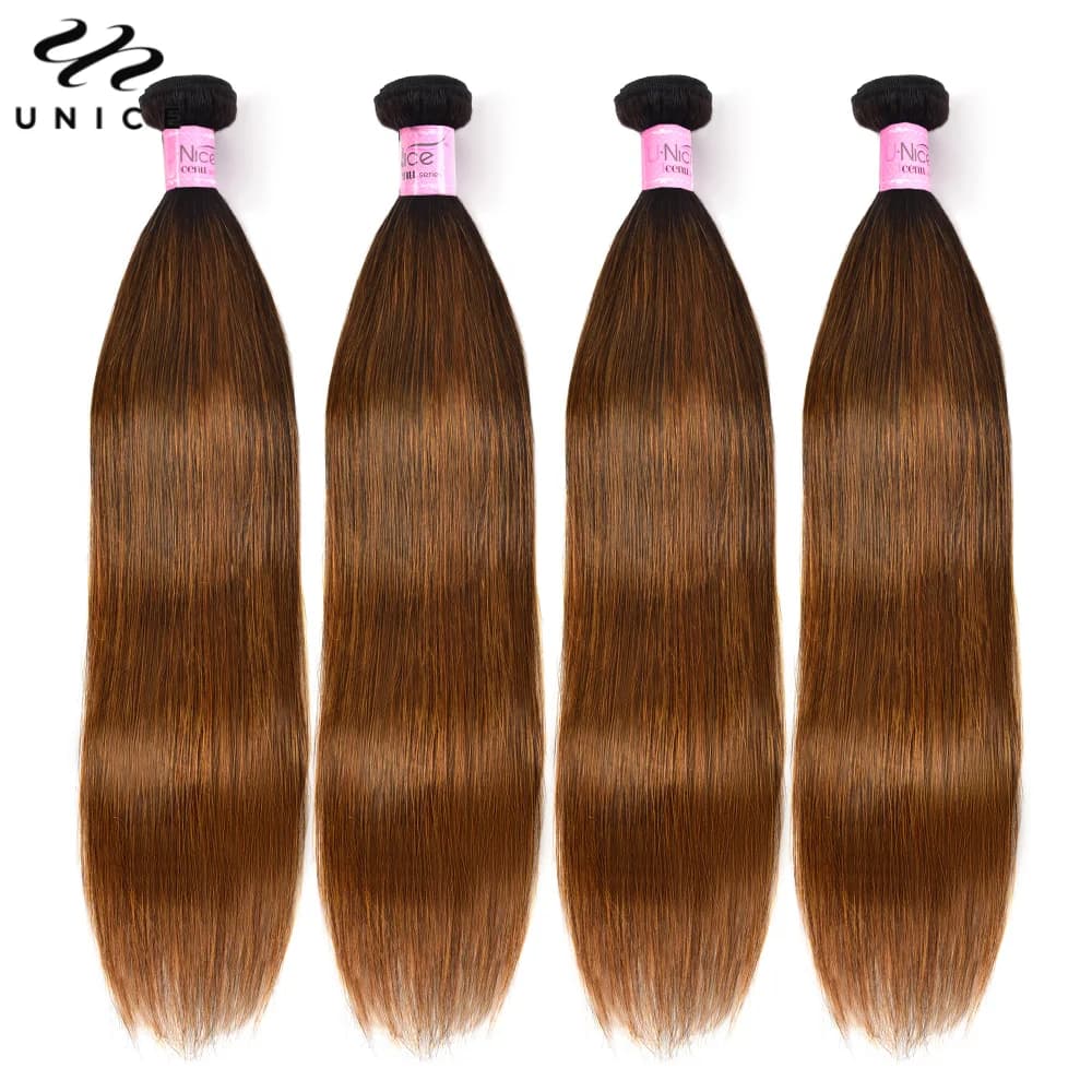 Mèches 3/4 naturelles lisses-UNice Hair, cheveux humains, balayage brun, tissage à coudre, lot de 1/