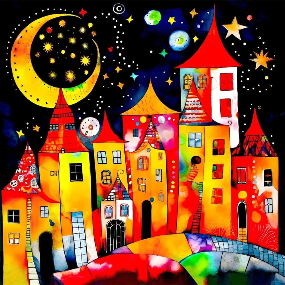 Momoart Mosaïque Diamant Maison de Dessin Animé Peinture Carrée Complète Image de Lune en Strass Bro