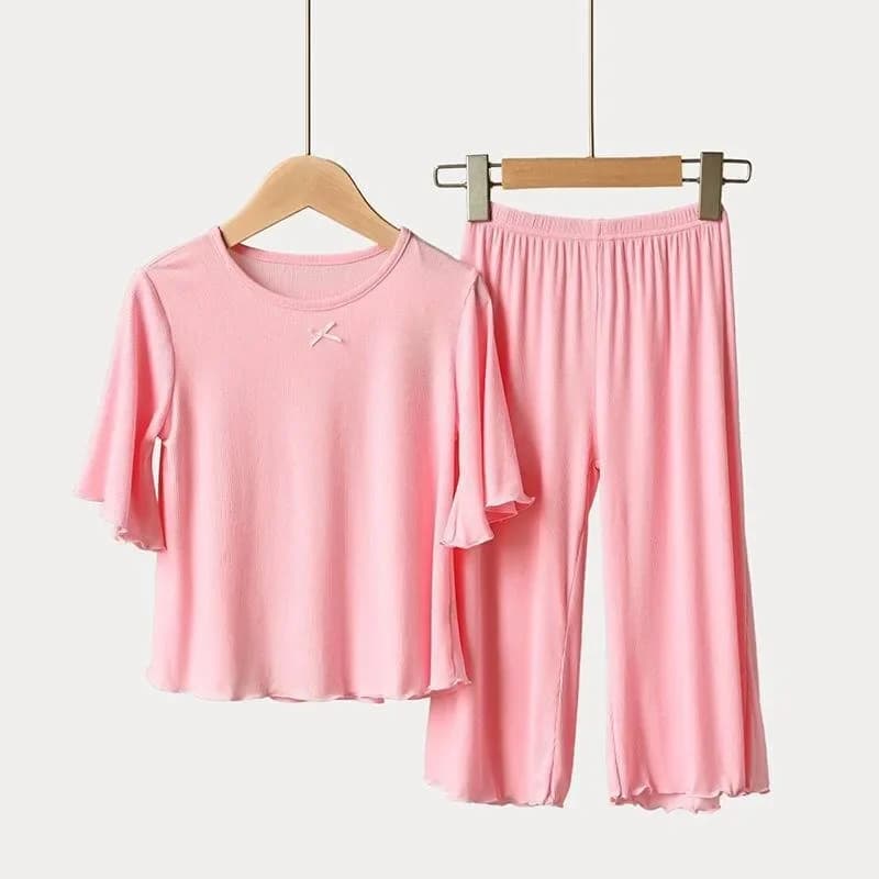 Ensemble de soie glacée pour filles, vêtements de maison fins pour enfants, vêtements d'été pour enf