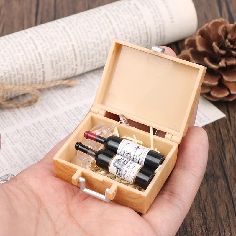 1 ensemble de Simulation Miniature pour maison de poupée, boîte à vin rouge, modèle d'accessoires al