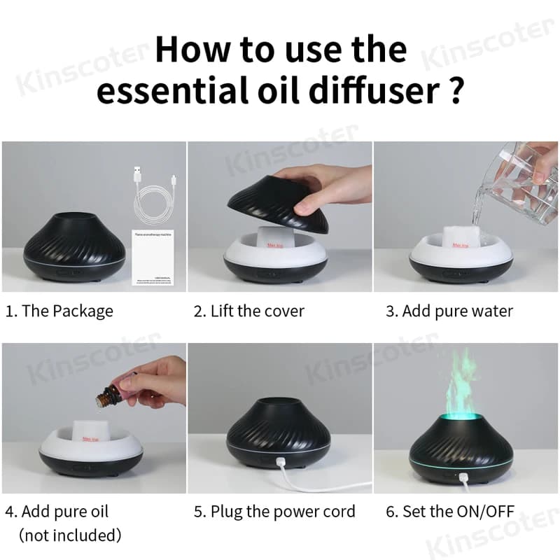 Kinscoter diffuseur d'arôme volcanique lampe à huile essentielle 130ml USB humidificateur d'air Port