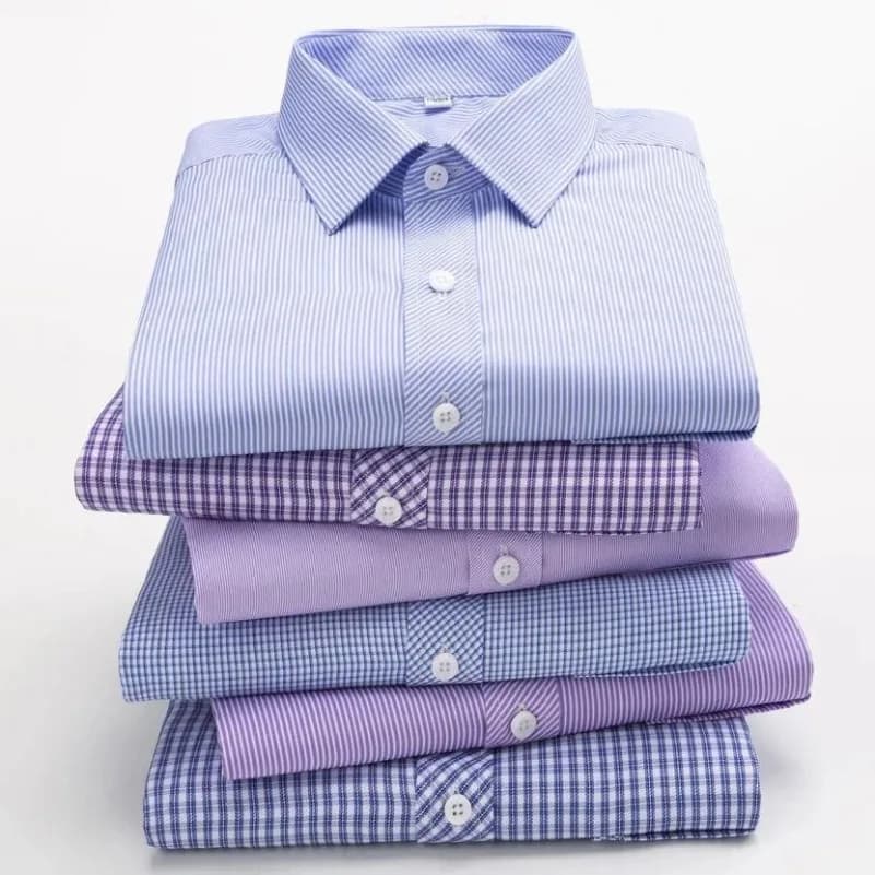 Chemises décontractées pour hommes, violet bleu, coton, coupe classique, manches longues, à carreaux