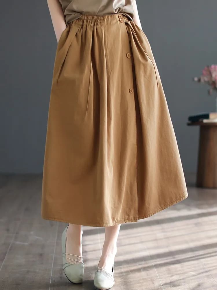Jupe longue trapèze décontractée pour femme, 100% coton, style vintage, couleur unie, nouvelle colle