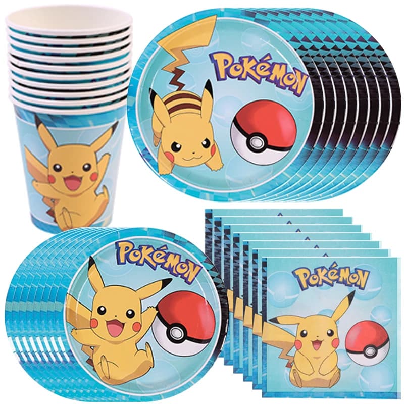 Décorations de fête d'anniversaire Pokemon, vaisselle en papier, assiettes, serviettes, tasses, napp