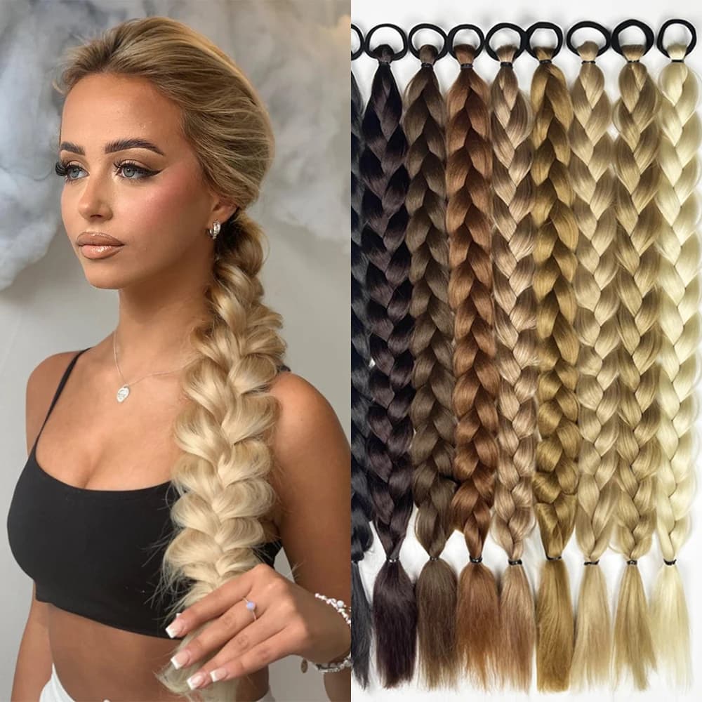 Extensions de queue de cheval tressées synthétiques longues torsadées avec élastique, Extensions de 
