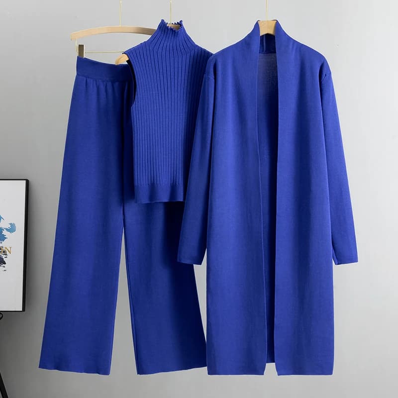 Printemps automne 3 pièces femmes Cardigan survêtements mode tricoté pantalon ensemble dames pull co