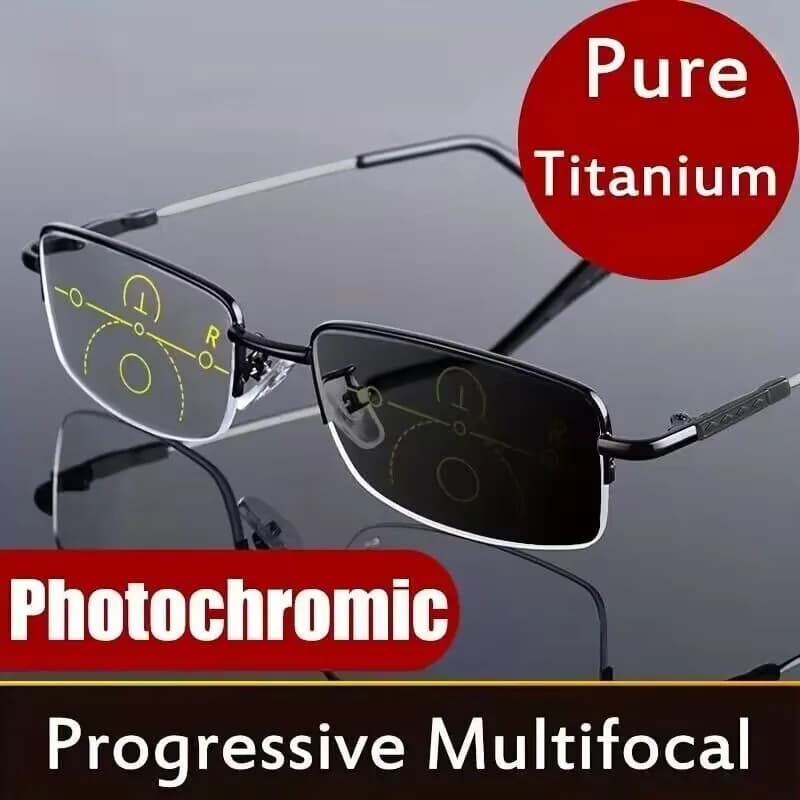 Lunettes de lecture photochromiques progressives en alliage de titane pour femmes et hommes, multi-f