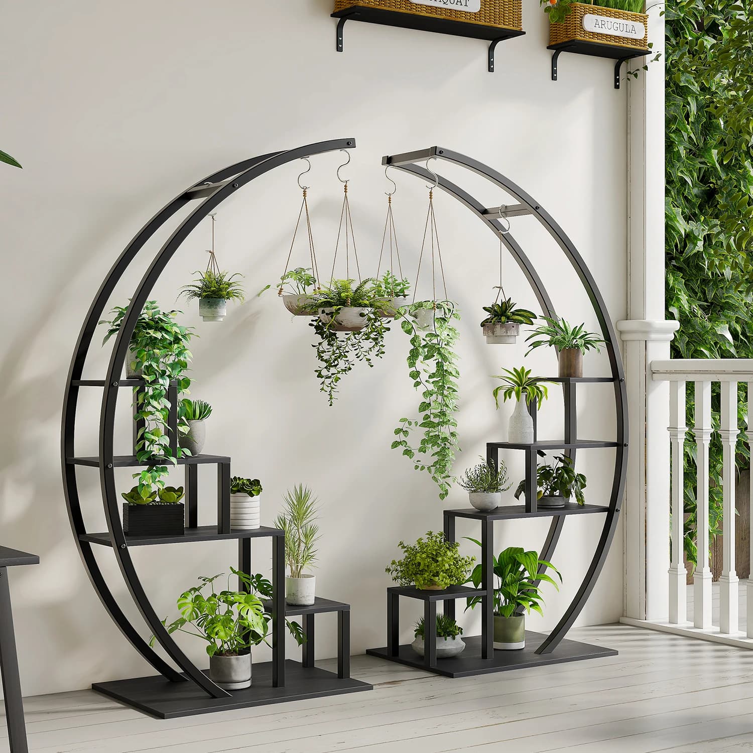 Support pour plantes à fleurs à 5 niveaux d'intérieur, paquet de 2 étagères pour plantes demi-lune, 