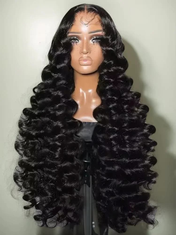 Perruque Lace Frontal Wig naturelle bouclée, cheveux humains, Deep Wave, 40 pouces, 13x6, 13x4, HD, 