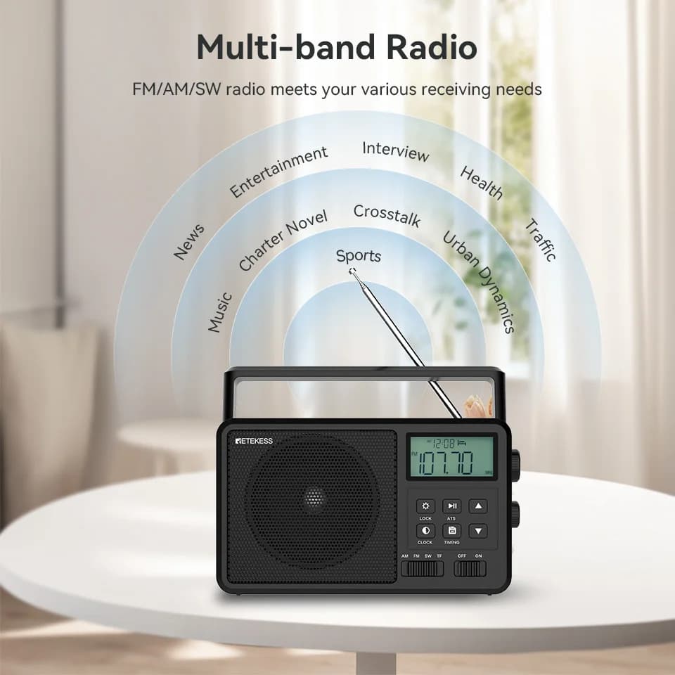 Retekess TR638 Radio numérique portable FM AM SW stéréo Bluetooth sur batterie, compatible avec écou
