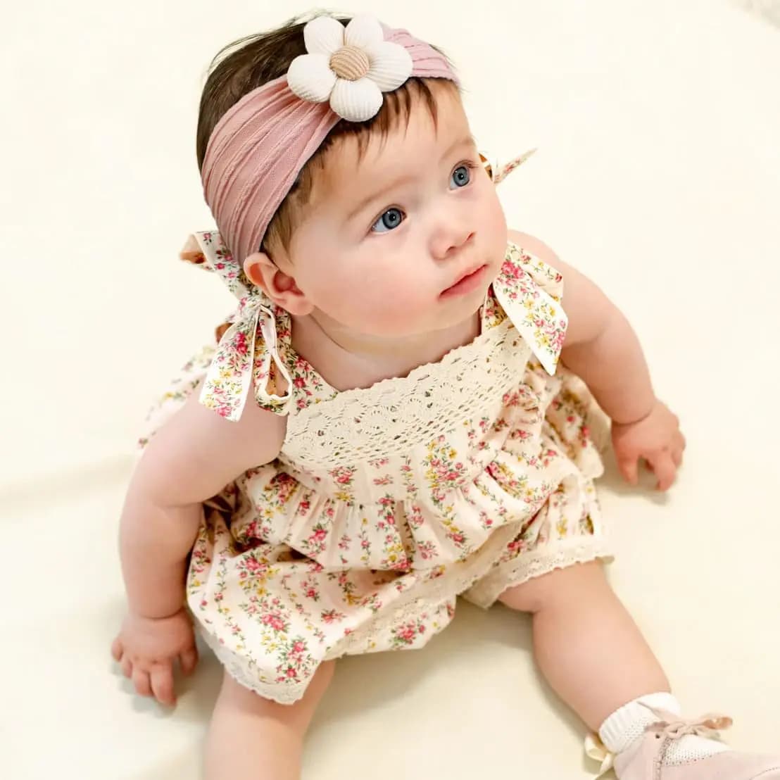 Turban Bebe Fille Bandeau Bebe Fille Bandeau élastique en nylon à fleurs pour filles, turban doux po