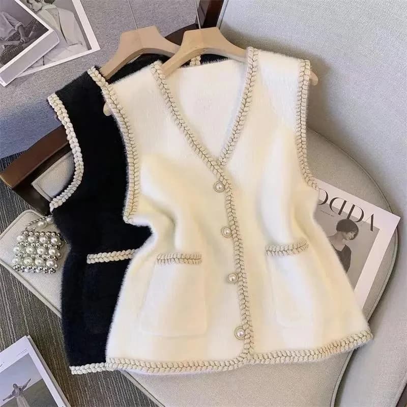 Xiaoxiangfeng-Pull en velours à col en V pour femme, nouvelle veste en Y, col en V avec émail vison,