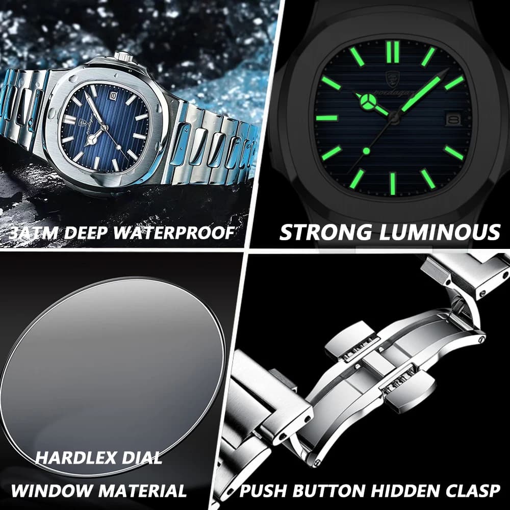 POEDAGAR marque de luxe hommes montre-bracelet à Quartz en acier inoxydable étanche lumineux Date ho