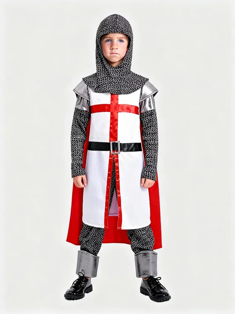 Costume de Chevalier Templier Médiéval pour Enfants, Tenue de Guerrier Croisé d'Halloween pour Garço