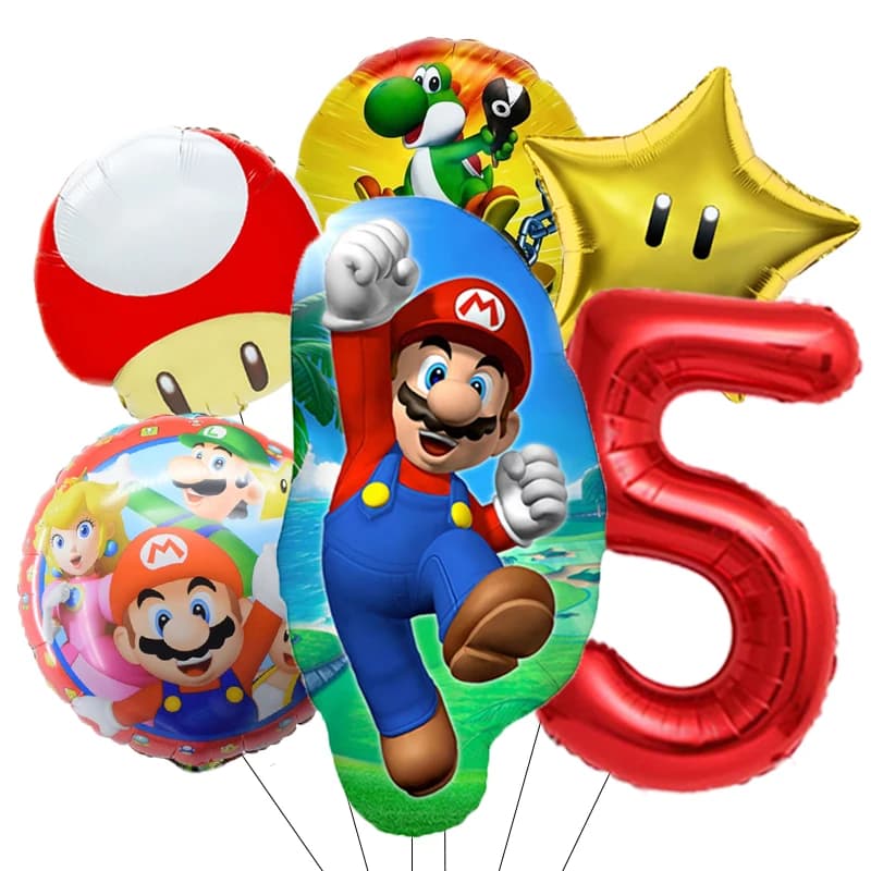 6 ballons en aluminium à thème Super Frères de dessin animé, ballons numériques de 32 pouces, pour l