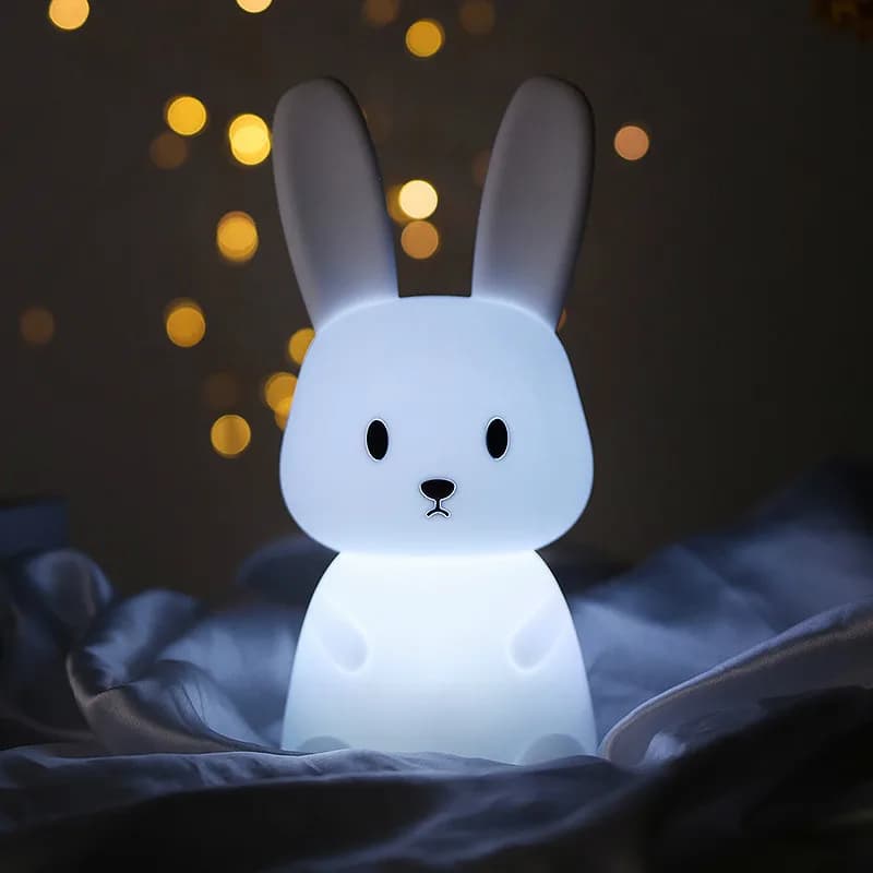 Veilleuse LED en silicone en forme de lapin, lampe tactile, lumière d'animal mignon, décoration de c