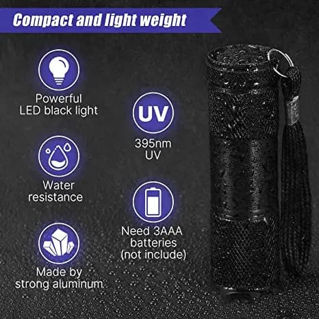 Lampe de poche à lumière noire UV 395nm, lampe de poche ultraviolette portative, détecteur de lumièr