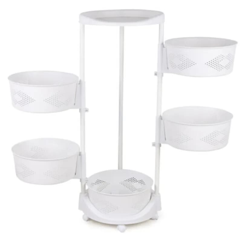 Mir de Rangement de Cuisine Multifonctionnel à 5 Niveaux, Blanc, Rotatif, à Roulettes, pour Légumes 