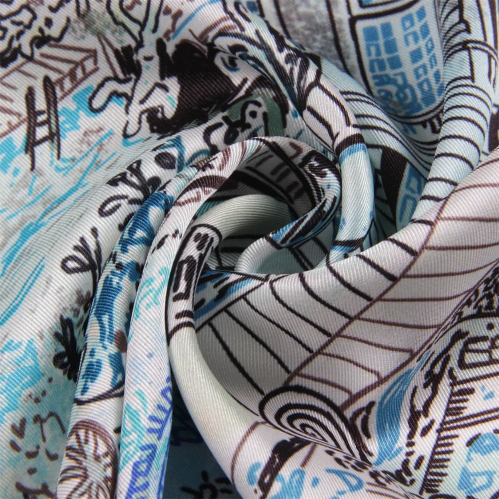 Foulard en soie sergé de 90cm pour femme, châle carré imprimé Ocean City, Hijabs, Bandana, Foulard