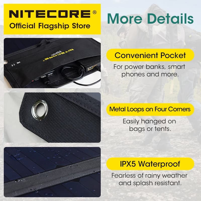 NITECORE Féventuelles 30 30W Portable Panneau Solaire Étanche Petite Cellule Solaire USB-C PD 18W Ch