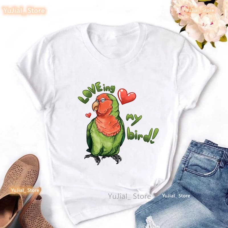 Calopsitte perroquet imprimé T-Shirt femmes vêtements 2024 race d'oiseau T-Shirt filles Harajuku Kaw