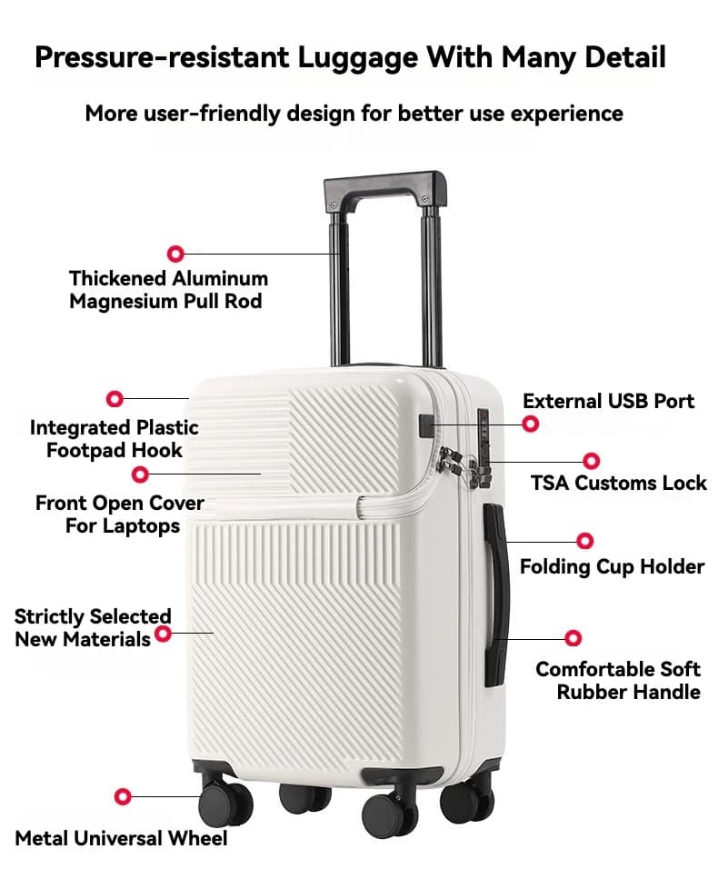 Ensembles de bagages de grande capacité pour hommes, valise, avant ouvert, chargement USB, bagage à 