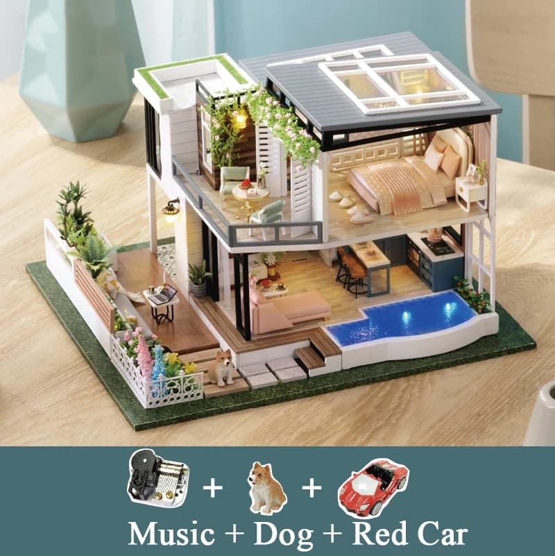 Bricolage maisons de poupée en bois Kits de construction miniatures avec meubles lumière Villa europ