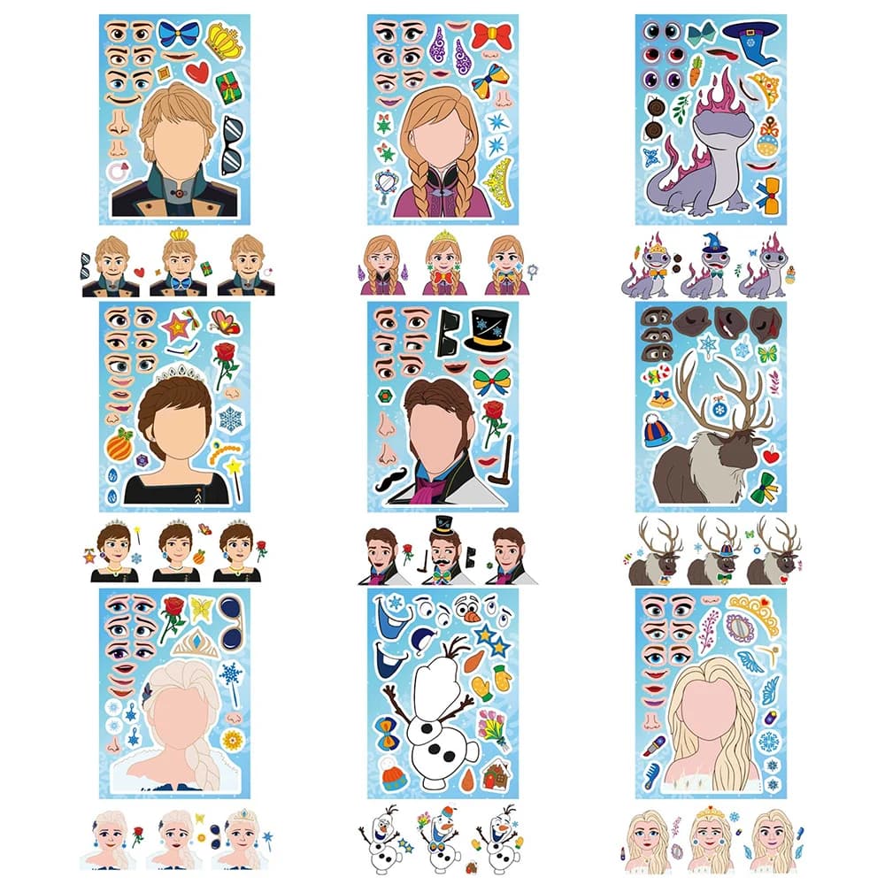 Autocollants Disney Frozen Anime Puzzle pour enfants, jeu de dessin animé, assemblage de décalcomani