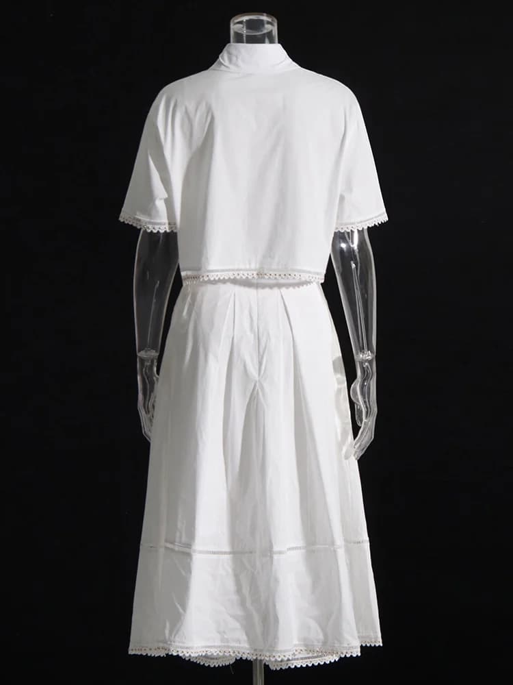 TWOTWurea YLE-Ensemble Deux Pièces pour Femme, Couleur Unie, Revers, Manches Courtes, Taille Haute, 