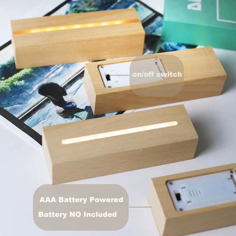 Base de lampe en bois, 5mm, 5.9 pouces, alimentée par batterie AAA, lumière blanche chaude, présento