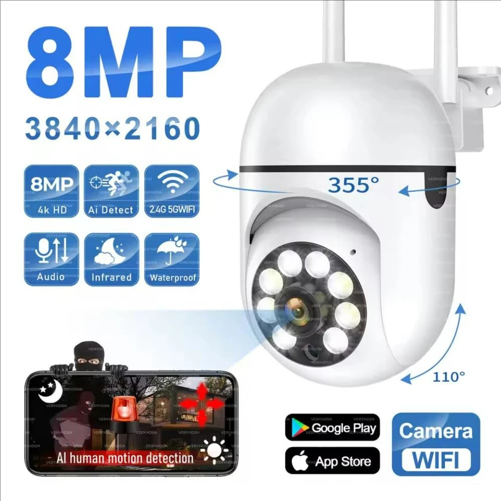 8MP Wifi IP Surveillance de sécurité sans fil extérieure caméra PTZ 4X Zoom caméras AI suivi humain 