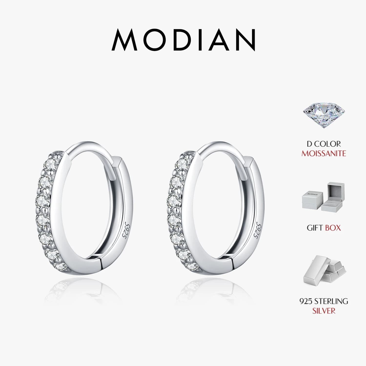 MODIAN D couleur scintillante Moissanite boucles d'oreilles 925 en argent Sterling classique brillan