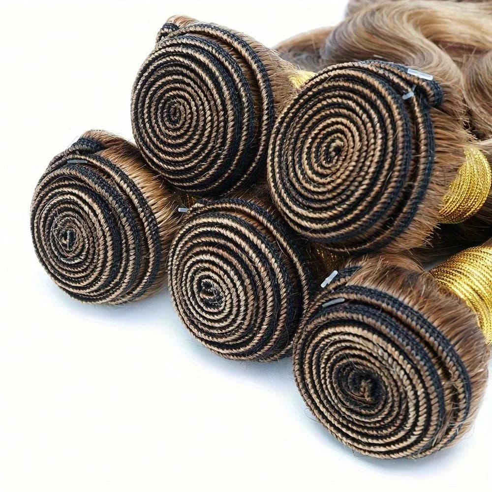 Extensions de cheveux humains naturels bruts Remy, Ondulation Body Wave, Couleur Ombrée avec mèches 