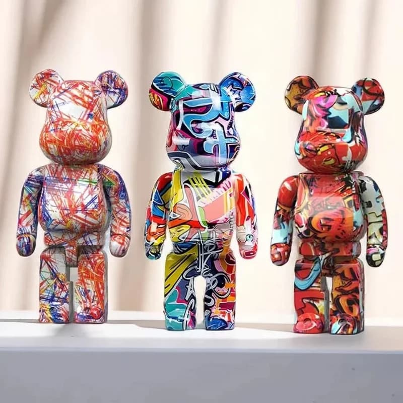 Figurine ours Graffiti 27cm/10 pouces, décoration de maison, ornement abstrait Animal, pot d'argent,