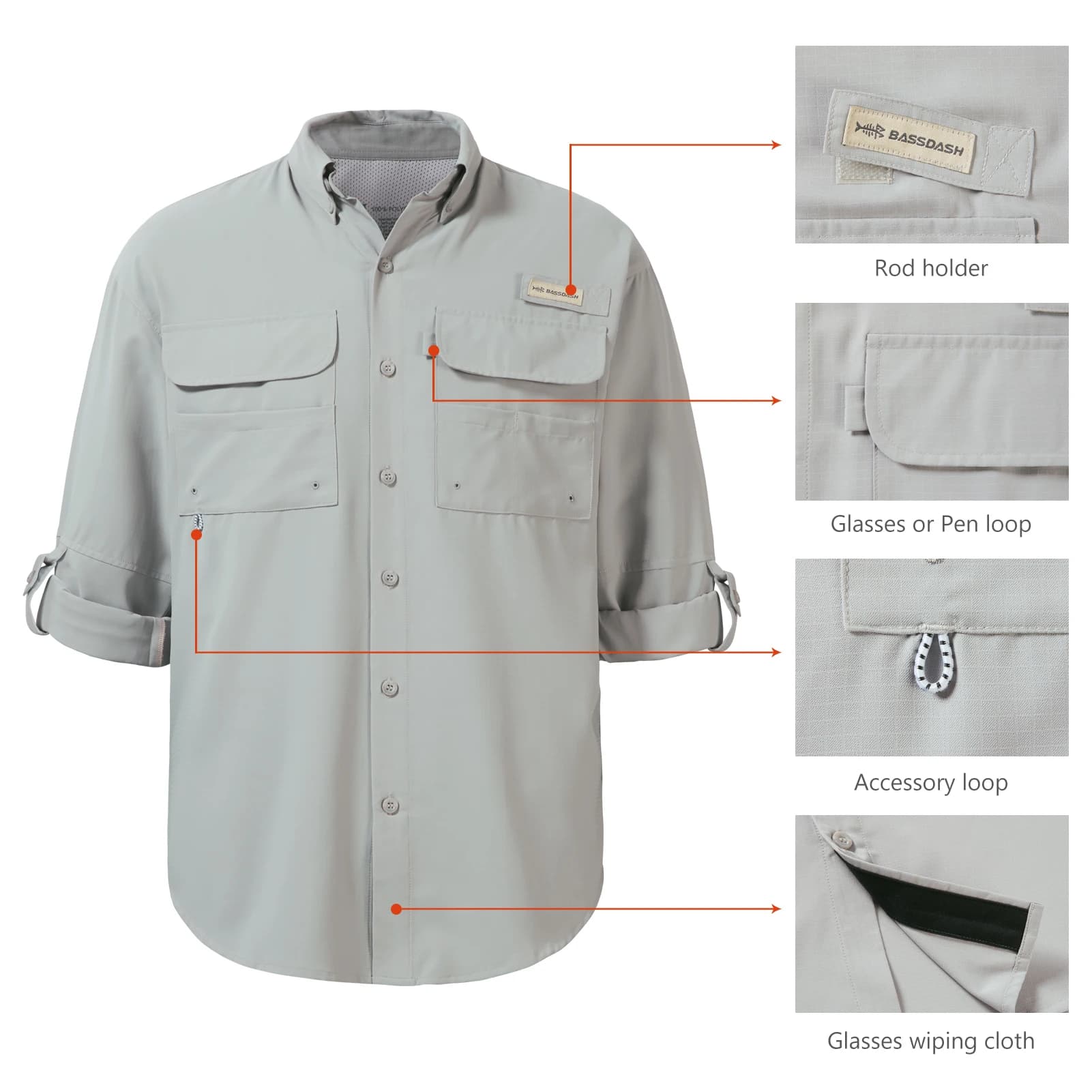 Bassdash-Chemise à boutons pour hommes, tenue d'été ou pour la pêche, survie sauvage, résistante au 