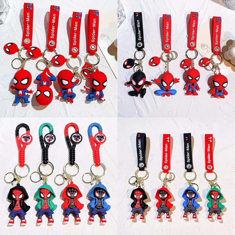 Lot de 4 porte-clés Marvel Spider-Man, série Avengers, dessin animé, bande dessinée, porte-clés cool