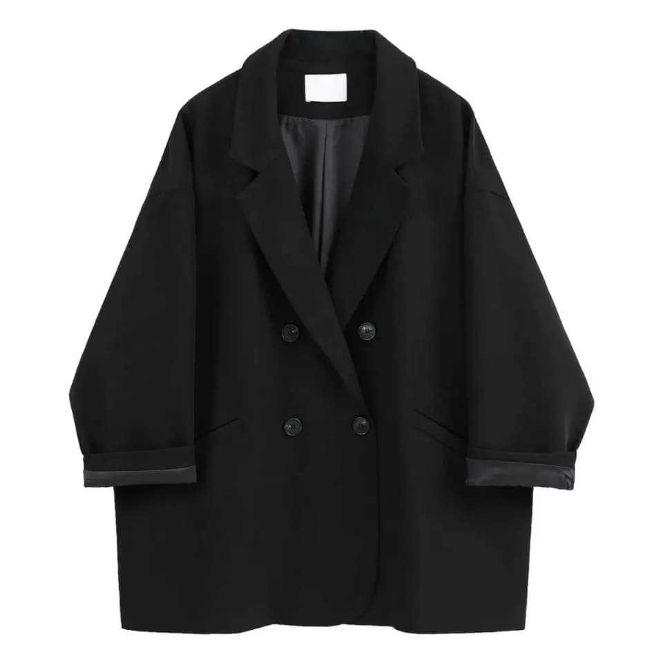 Blazer croisé à manches longues pour femmes, veste chic coréenne, manteau de printemps noir, vêtemen