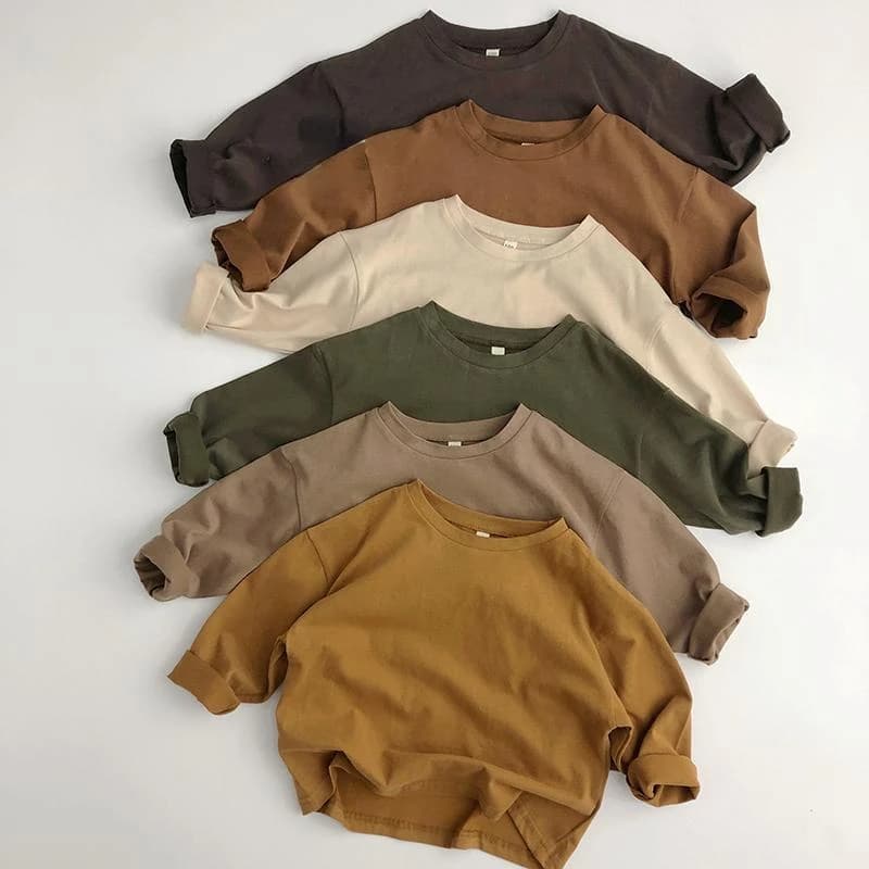T-shirt en coton à manches longues pour enfants, haut à la mode pour garçons et filles, vêtements po