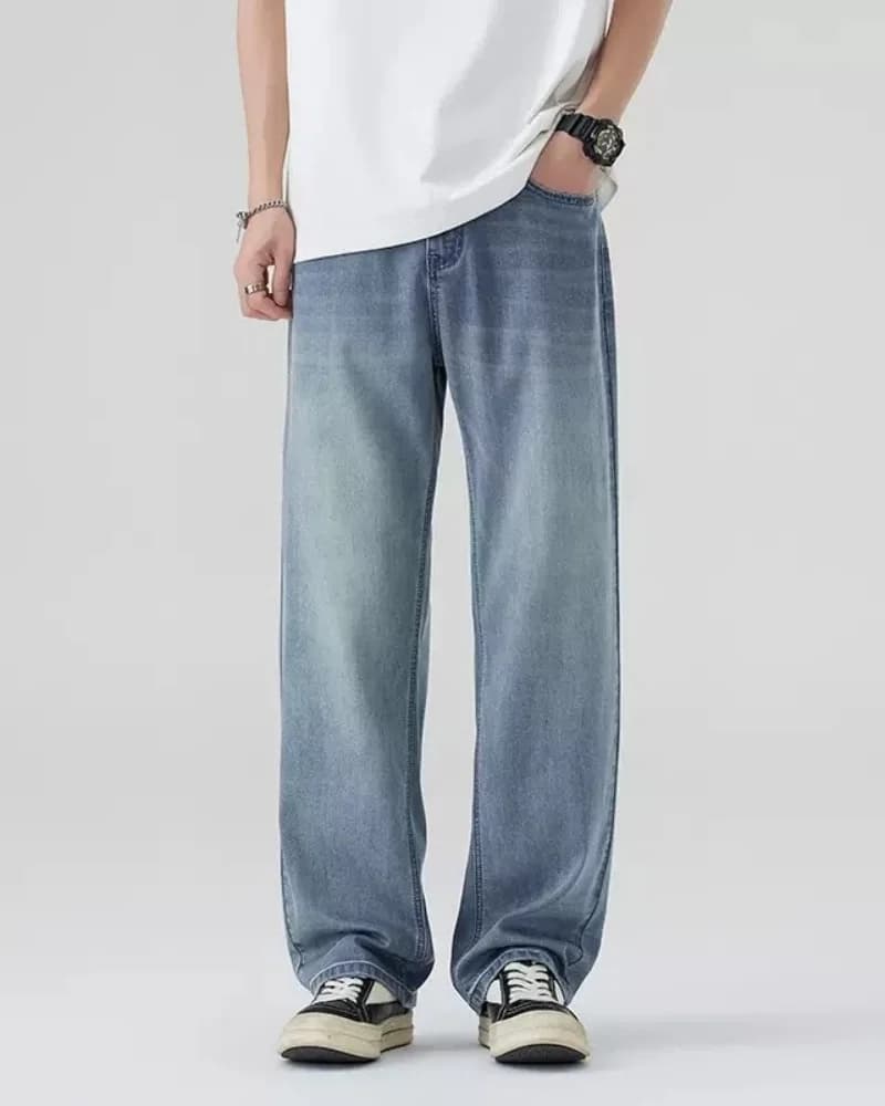 Nouveau jean couteau courbé pour hommes américain rétro lavé en détresse pantalon à jambes larges qu