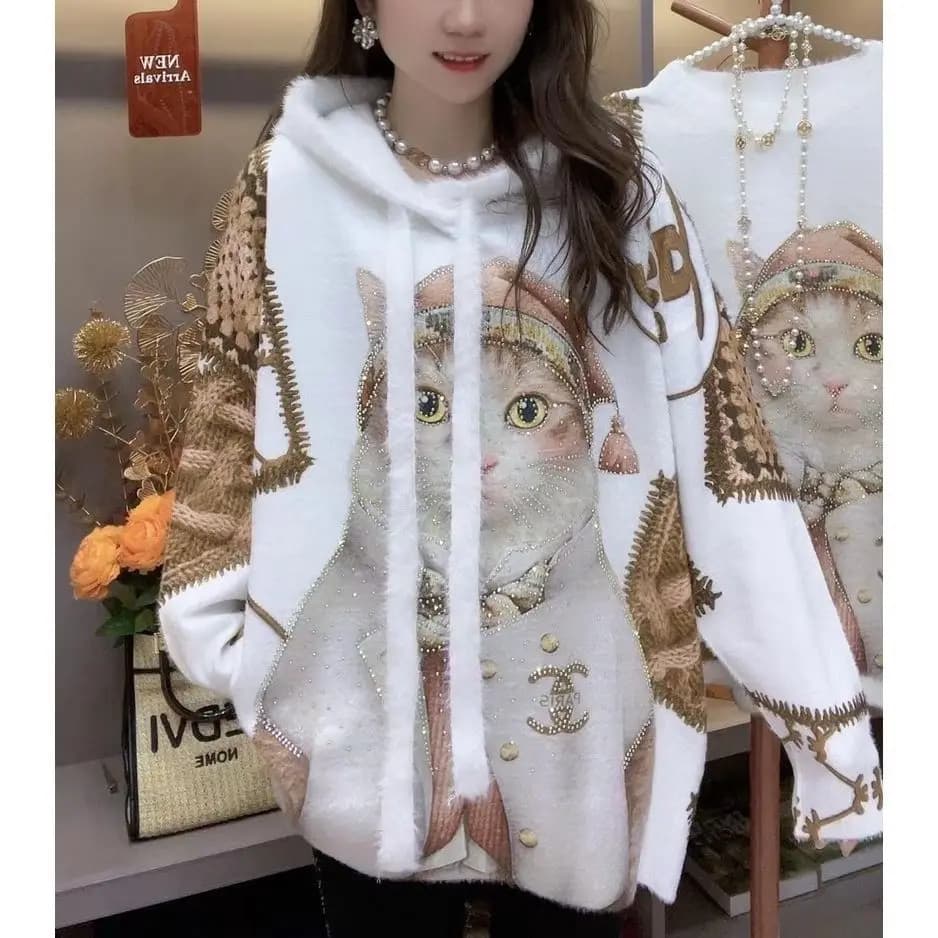 Décontracté Kawaii chat imprimer femmes chandails à capuche à manches longues pulls doux tout Match 