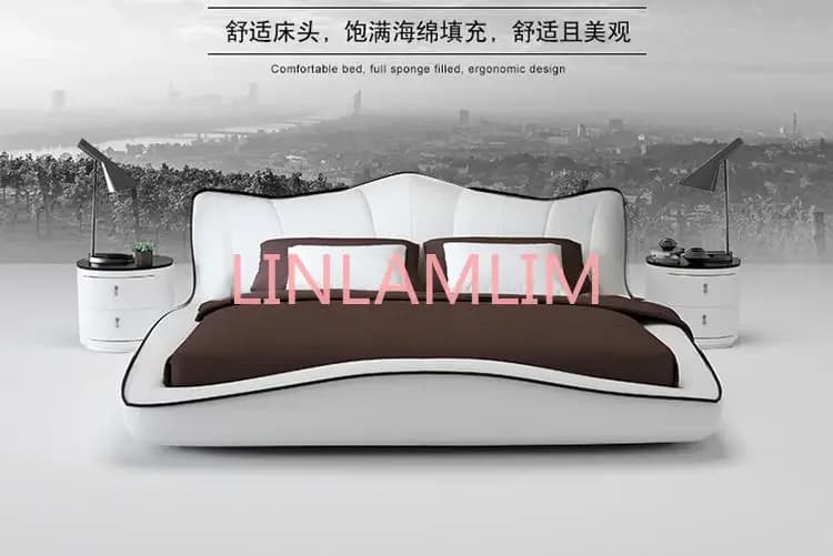 Cadre de lit en cuir véritable pour chambre à coucher, mobilier de maison moderne et doux, Europe et