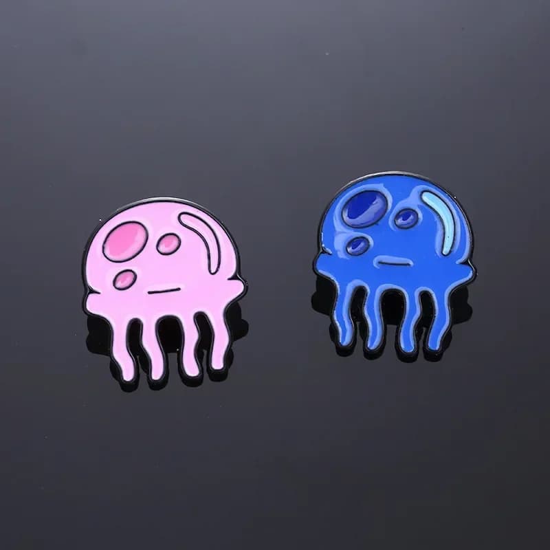 Badges métalliques de méduse Kawaii, bleu rose, broches d'animaux de dessin animé, sac de vêtements 