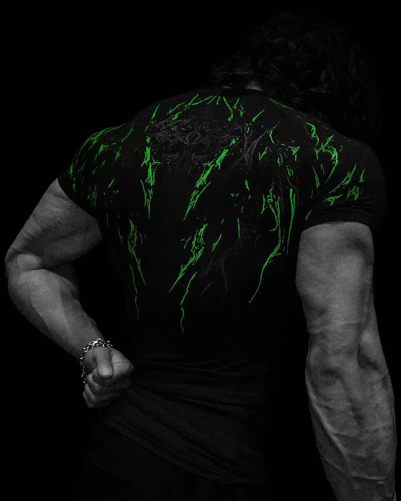 T-shirt de sport de compression pour homme, imprimé gothique éclair, haut de fitness pour la gym, sé