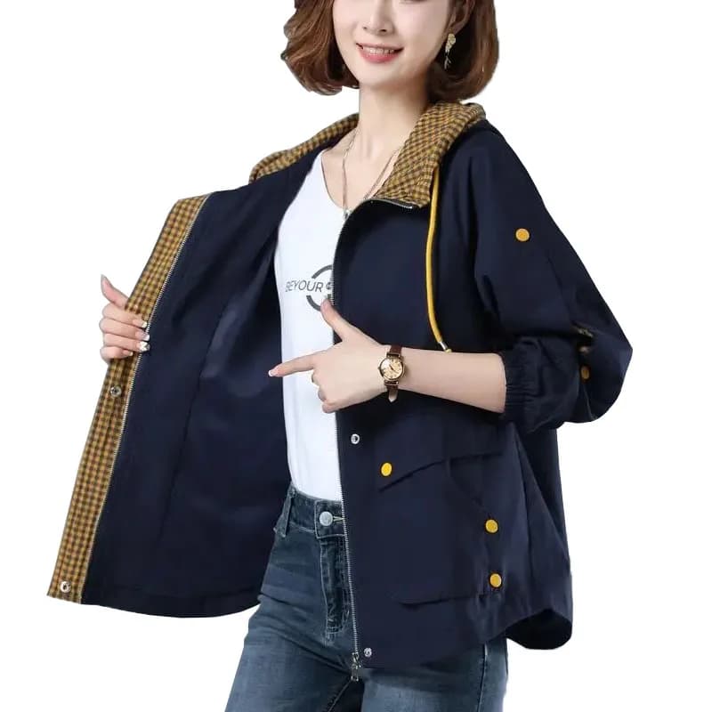 Veste courte à capuche pour femme d'âge moyen, manteau décontracté, grande taille, coupe-vent pour m