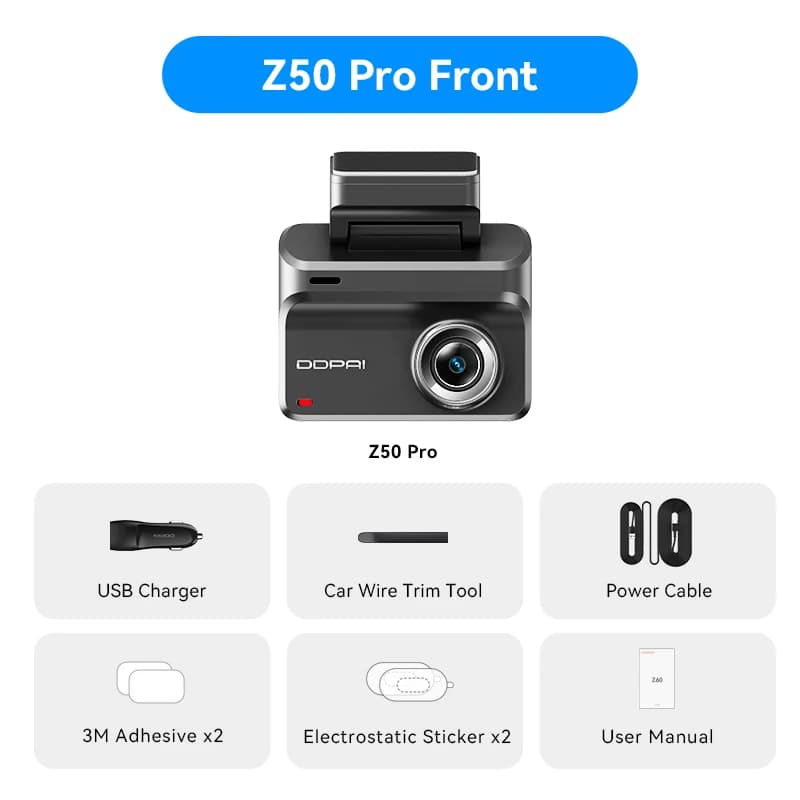 Caméra embarquée DDPAI Z50 Pro 4K UHD avec écran IPS 3 pouces, GPS intégré, ADAS, double canal, Wi-F