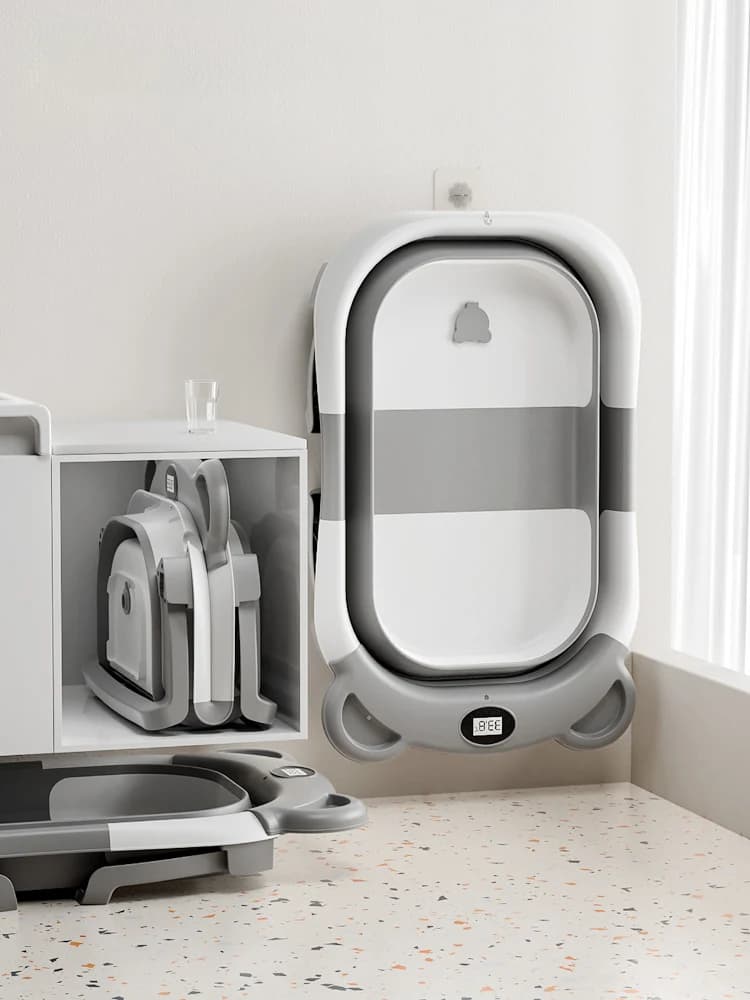 Baignoire pliable pour nouveau-né, avec thermomètre et 1 coussin flottant doux, baignoire de voyage 