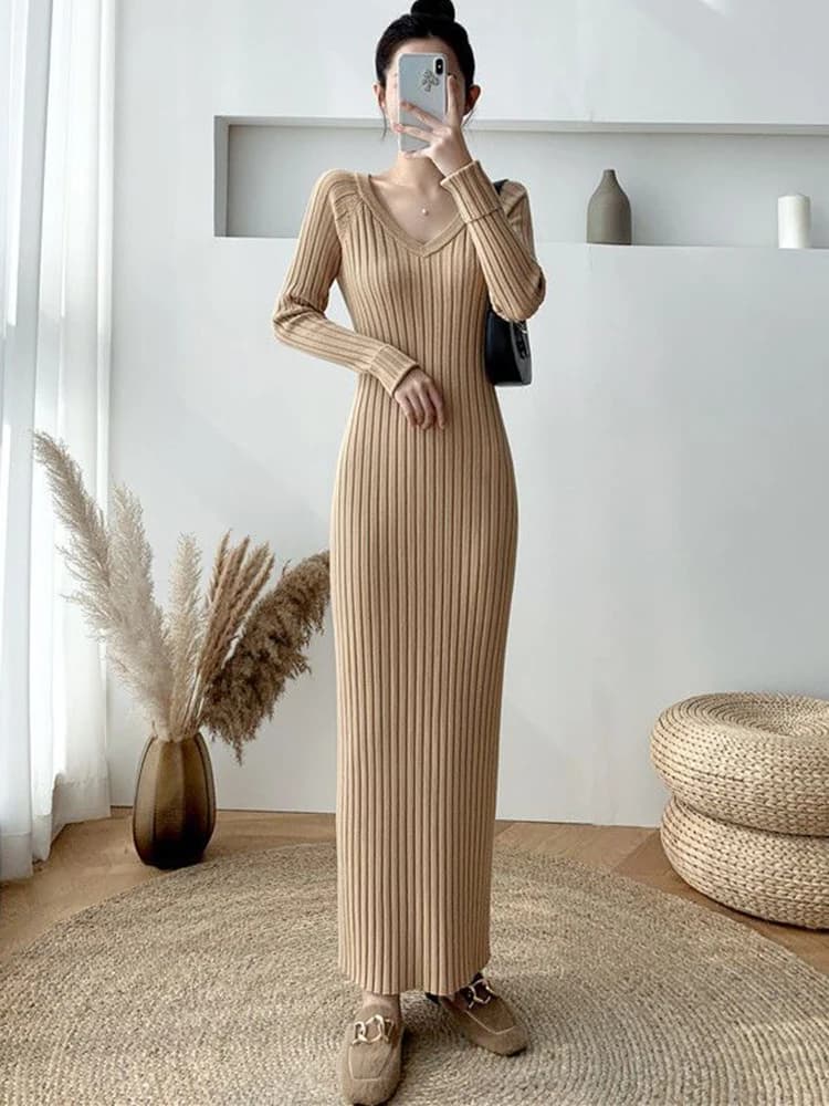 Zoki-Robe Élégante de Couleur Unie pour Femme, Simple, Coréenne, Slim, Manches sulf, Longueur de Rin