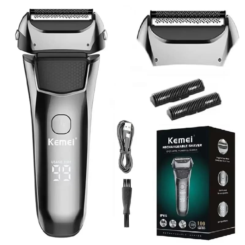 Kemei rasoir électrique pour hommes barbe faciale rasoir humide et sec rasoir professionnel Recharge